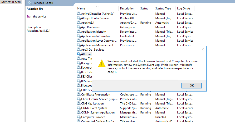 JIRA as windows service Errors.PNG JIRA as windows service Errors.PNG