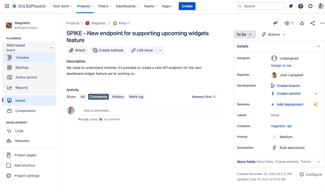 Jira issues in Compass.gif Jira issues in Compass.gif