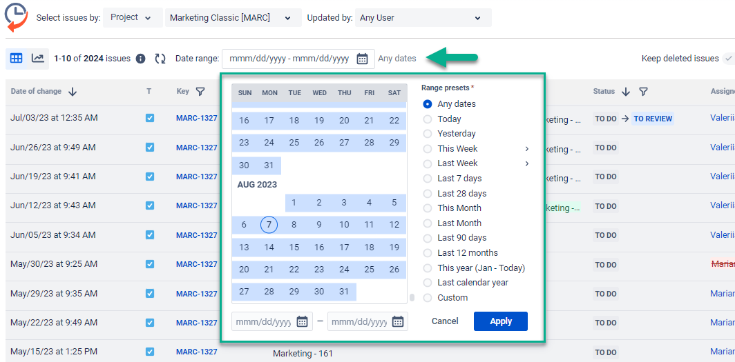 Issue History date picker.png Issue History date picker.png