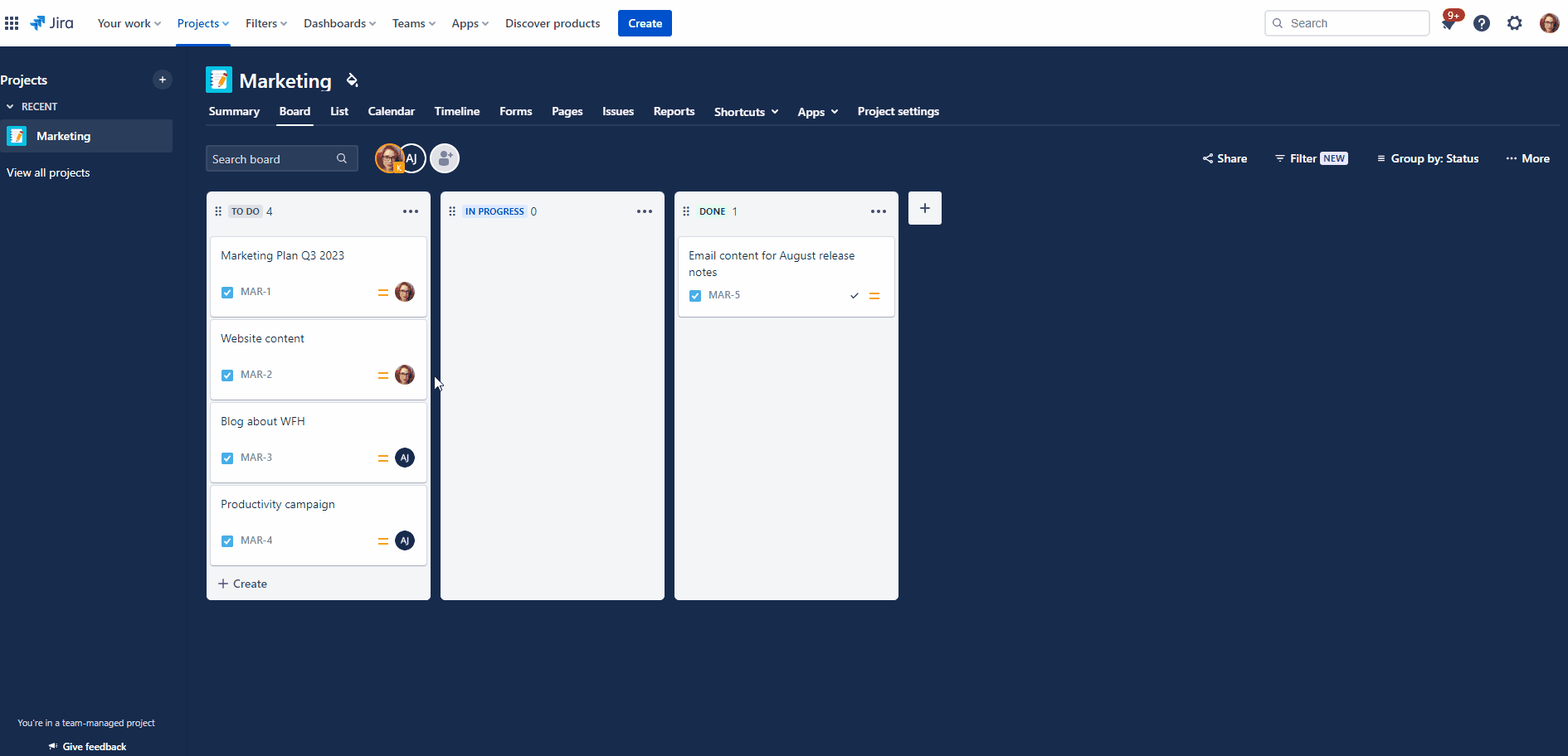 moving tasks between statuses.gif moving tasks between statuses.gif
