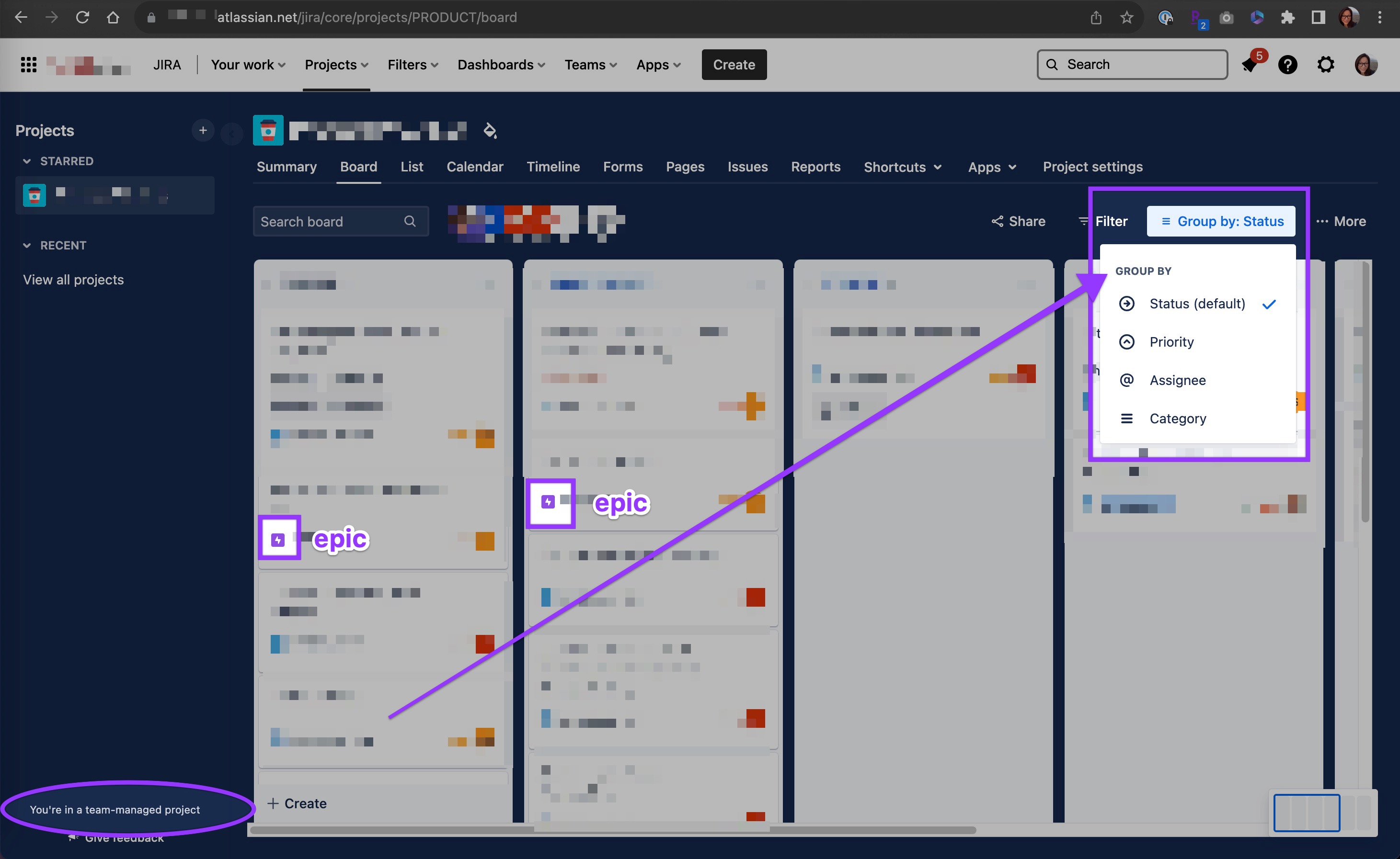jira board missing group by epic.jpg jira board missing group by epic.jpg