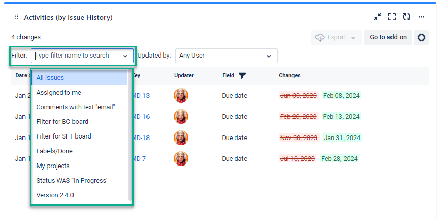Activities gadget by Issue History for Jira.png Activities gadget by Issue History for Jira.png