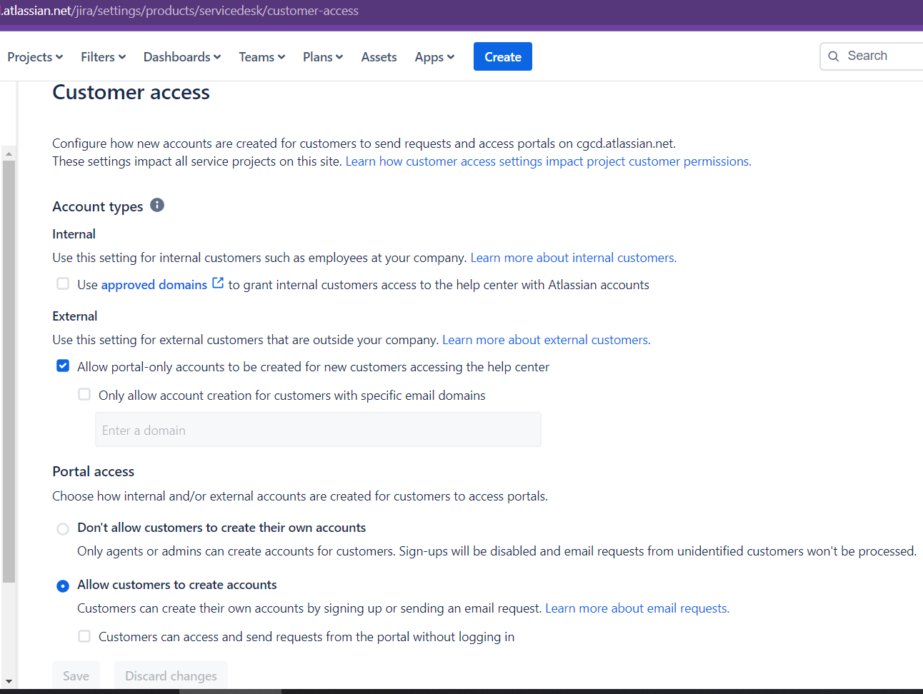 JSM Customer access settings.png JSM Customer access settings.png