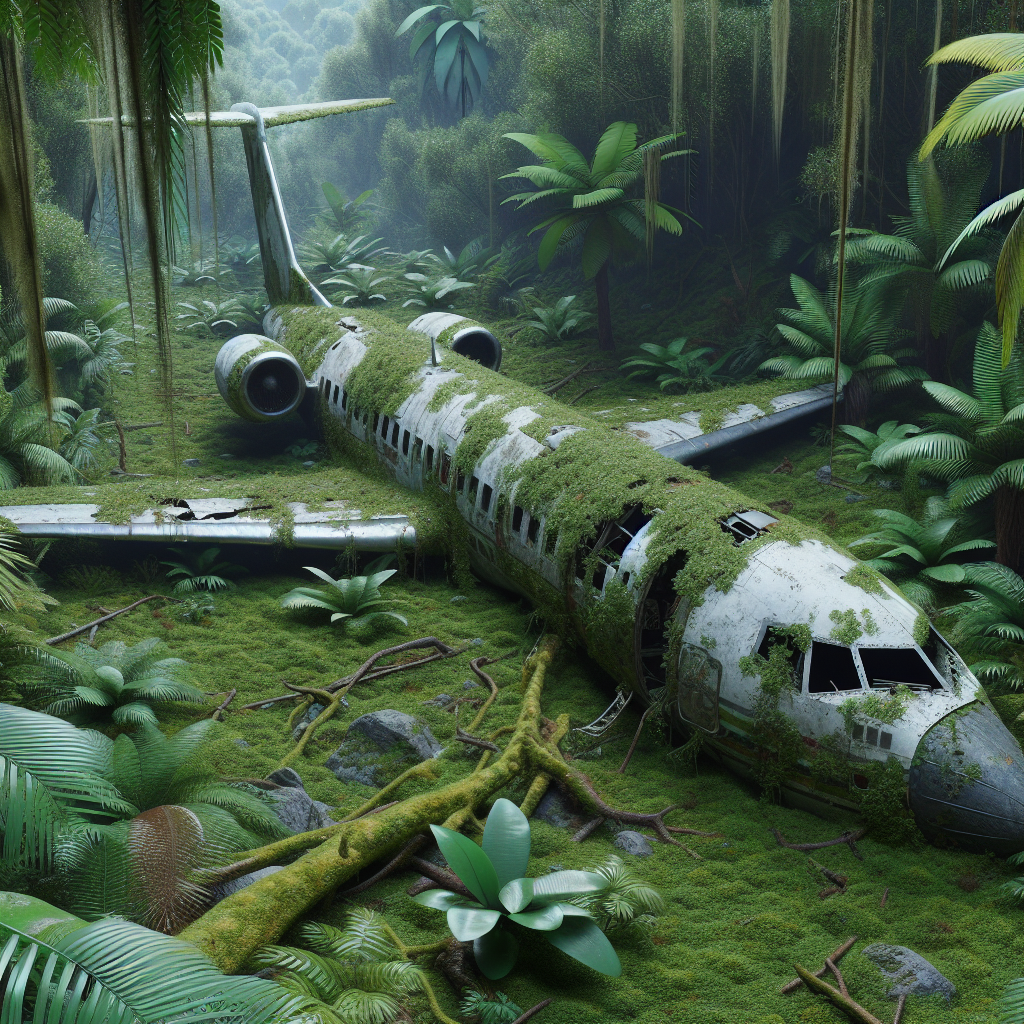 Ein Flugzeug, welches vor einiger Zeit im Dschungel abgestürzt ist. Realistisch, keine Menschen.png Ein Flugzeug, welches vor einiger Zeit im Dschungel abgestürzt ist. Realistisch, keine Menschen.png