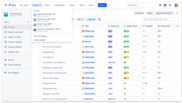 Example of a list view in Jira Product Discovery.png Example of a list view in Jira Product Discovery.png