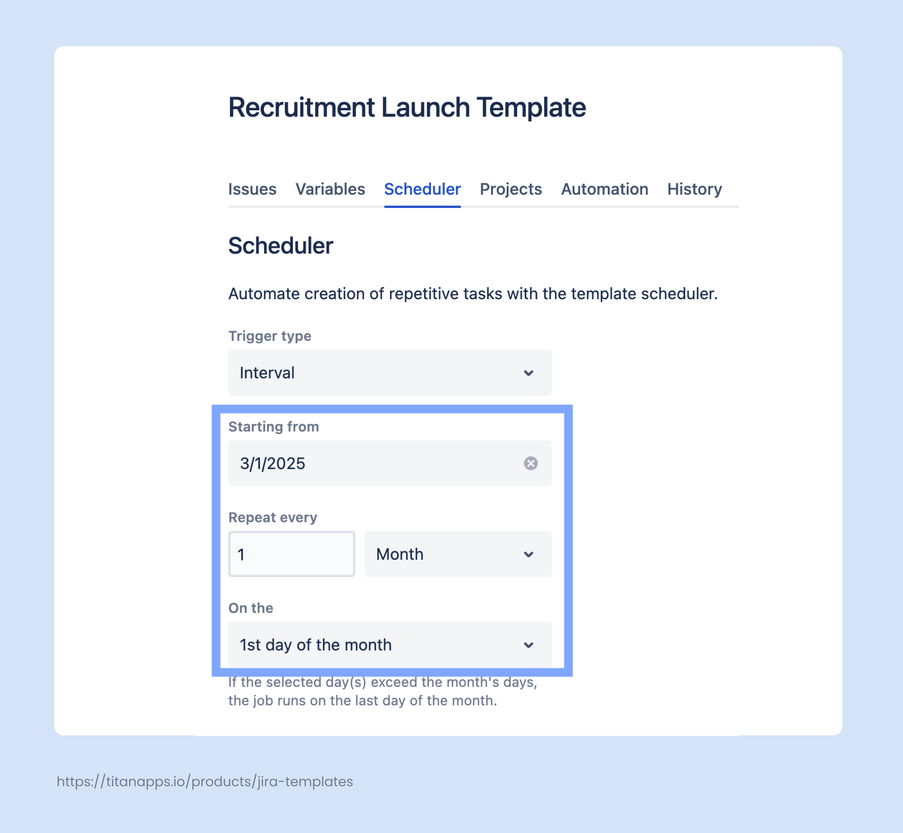 6. Jira Template for Recruitment task - Schedule auto-creation - Smart Templates.png 6. Jira Template for Recruitment task - Schedule auto-creation - Smart Templates.png