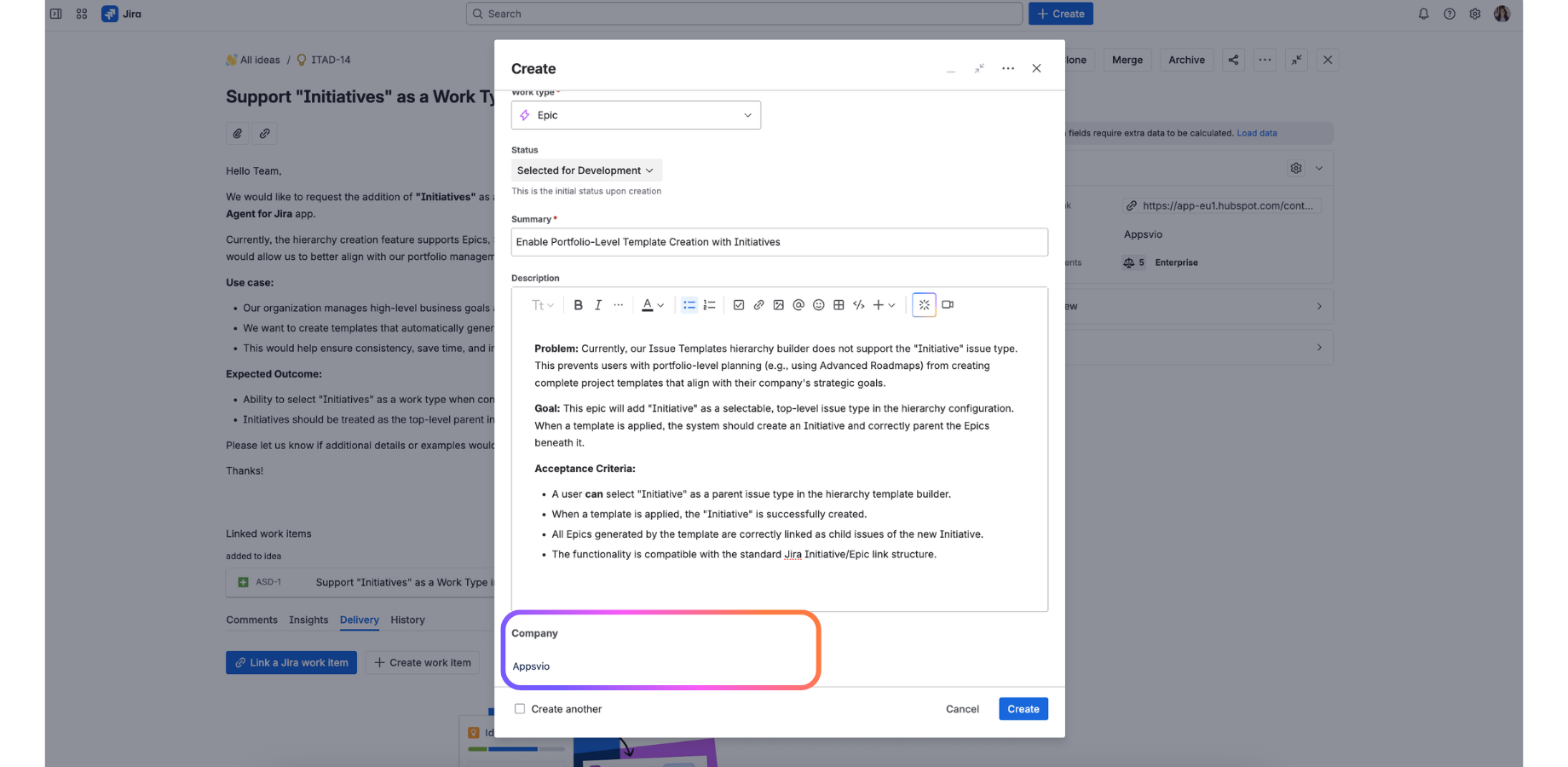 HubSpot Custom field in Jira Software - Epic - Create Work Item view.png HubSpot Custom field in Jira Software - Epic - Create Work Item view.png