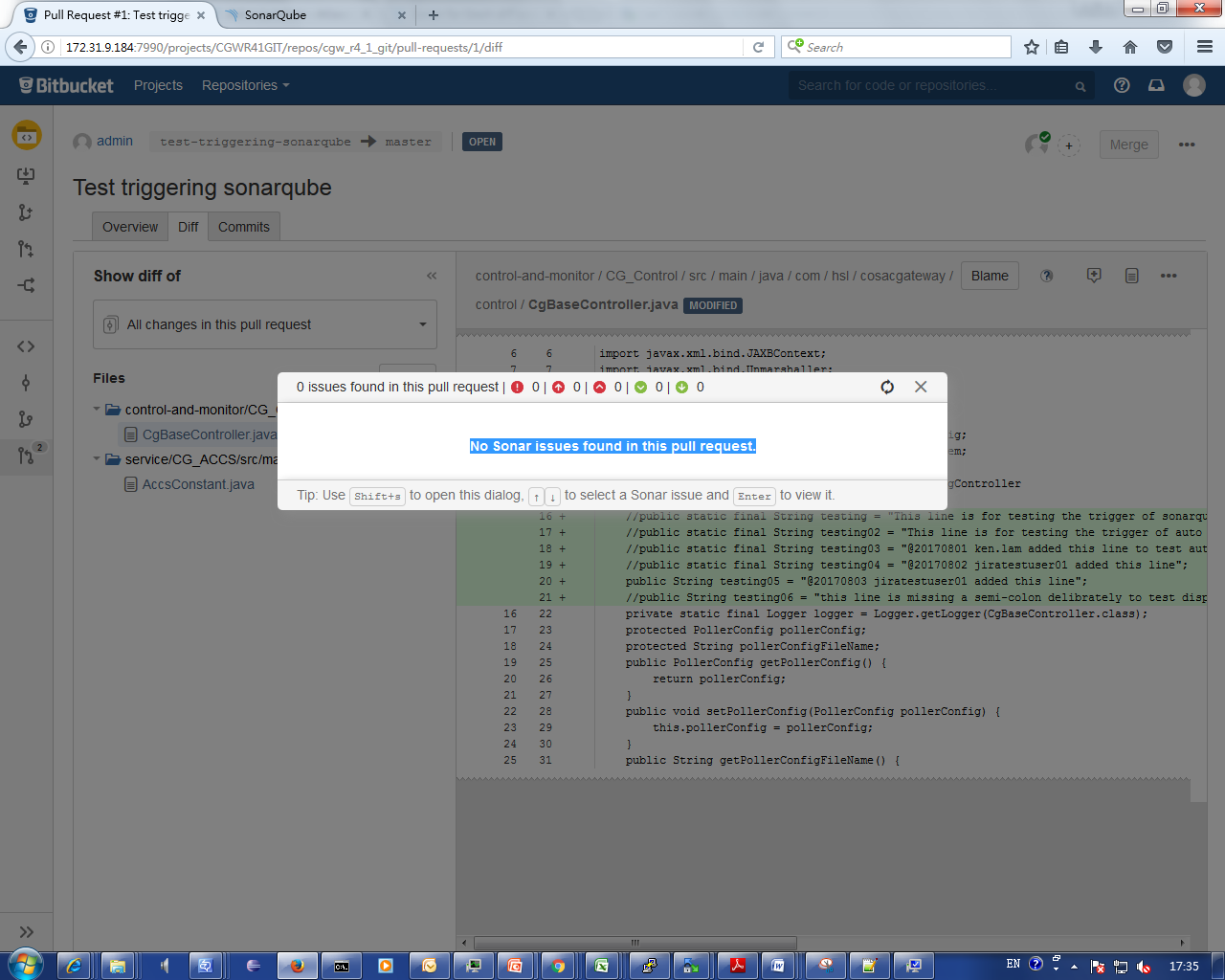 no sonar issue found in the bitubuck UI.png no sonar issue found in the bitubuck UI.png