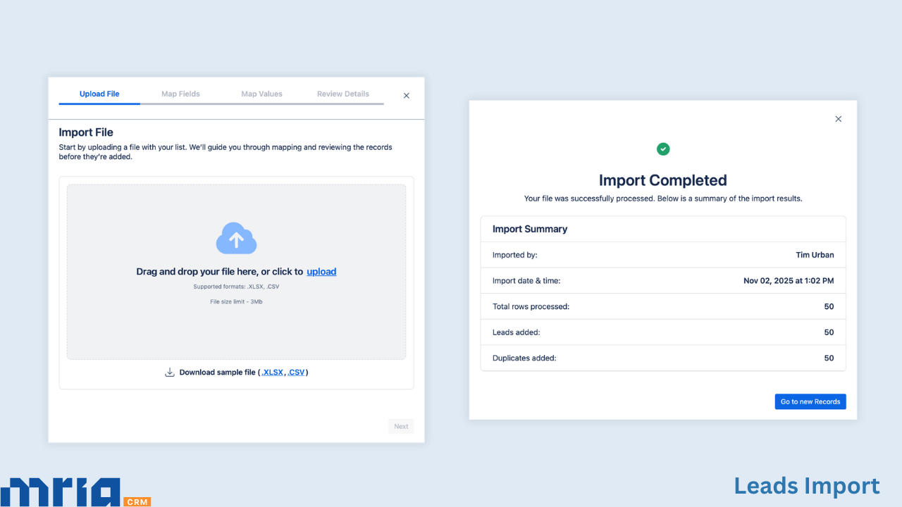 Leads Import - Mria CRM.png Leads Import - Mria CRM.png