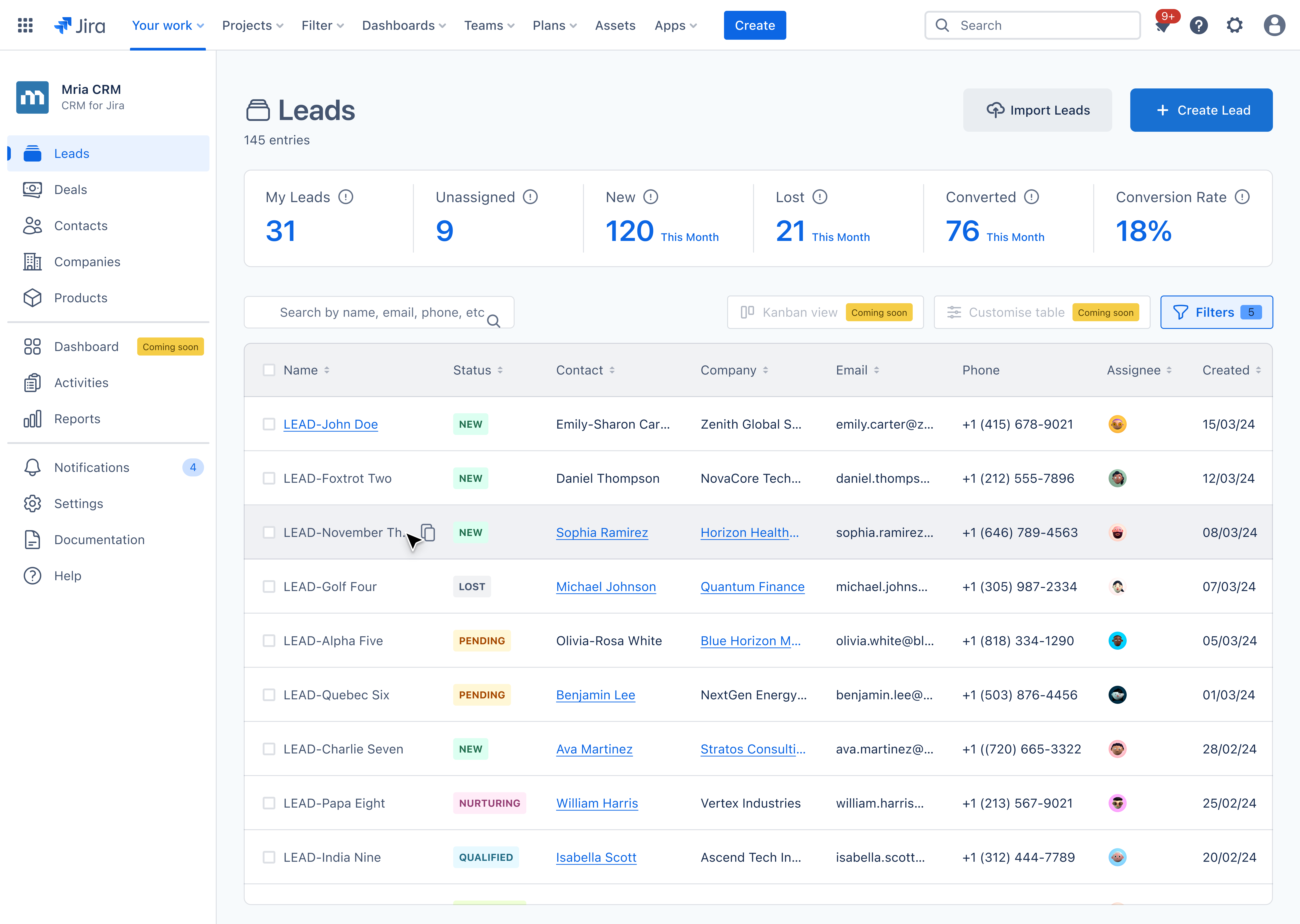 Leads Table View - Mra CRM for Jira.png Leads Table View - Mra CRM for Jira.png