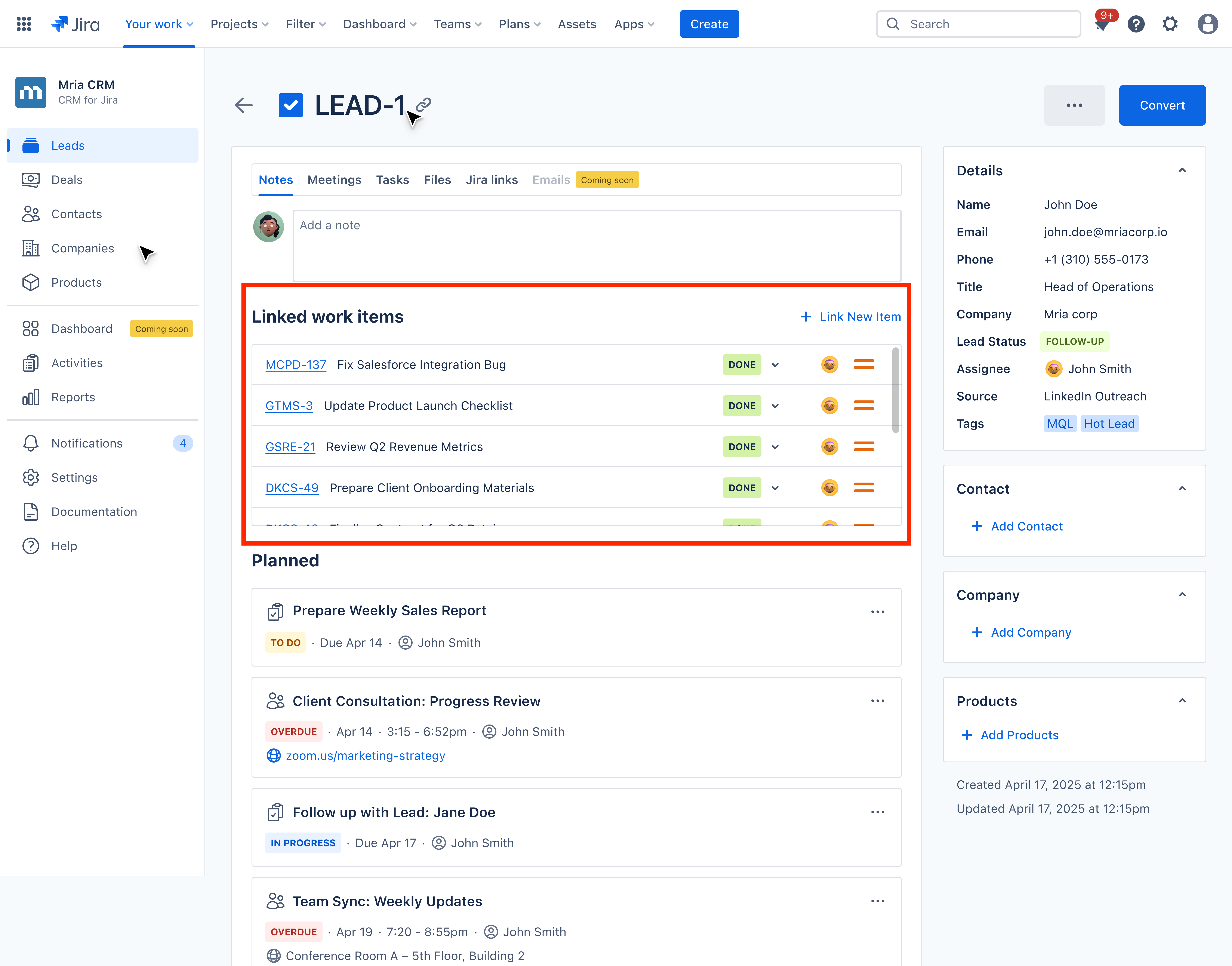 Full lead view - Page - Mria CRM for Jira.png Full lead view - Page - Mria CRM for Jira.png