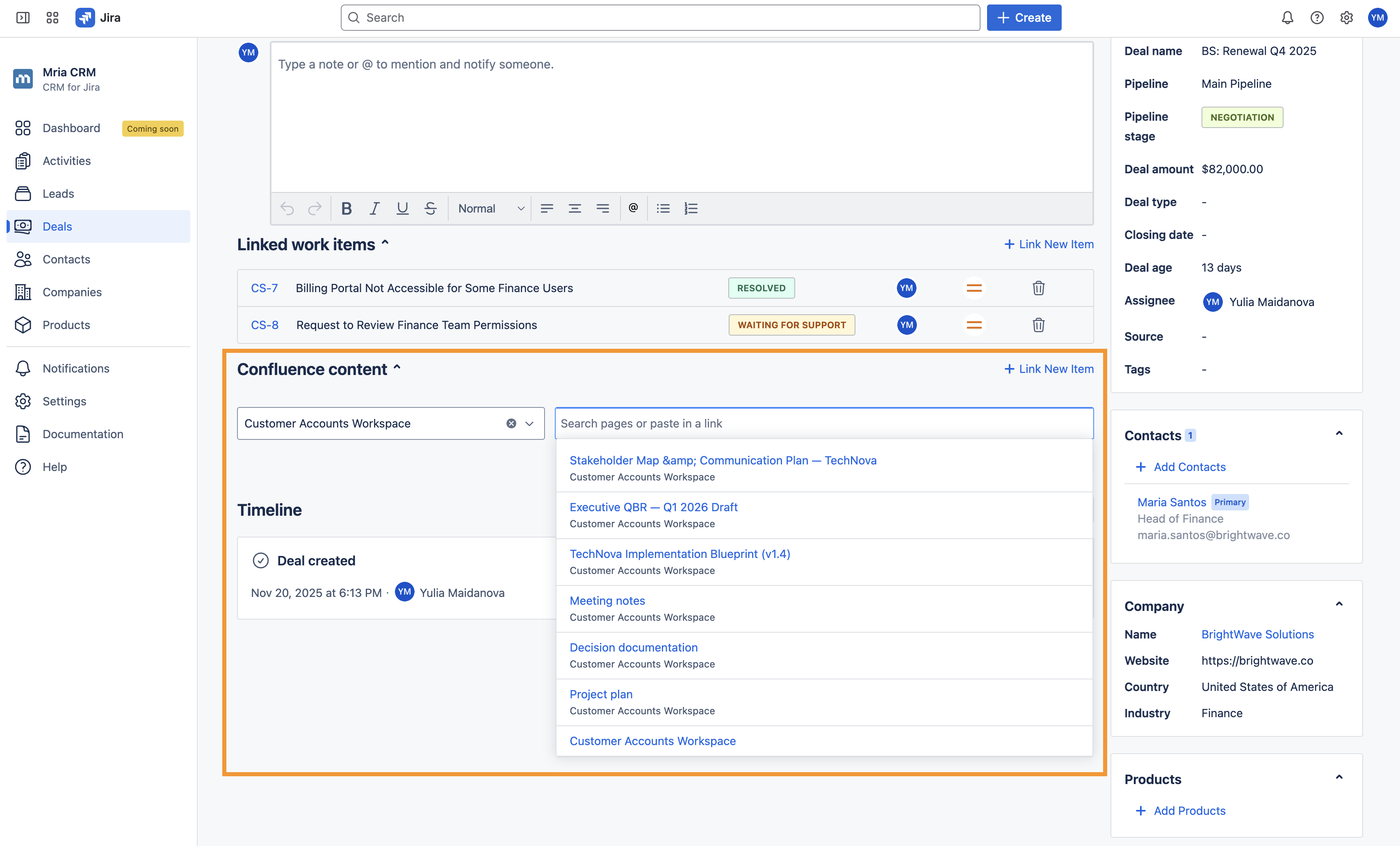 Add Confluence Space, Page to Deal - Mria CRM.png Add Confluence Space, Page to Deal - Mria CRM.png
