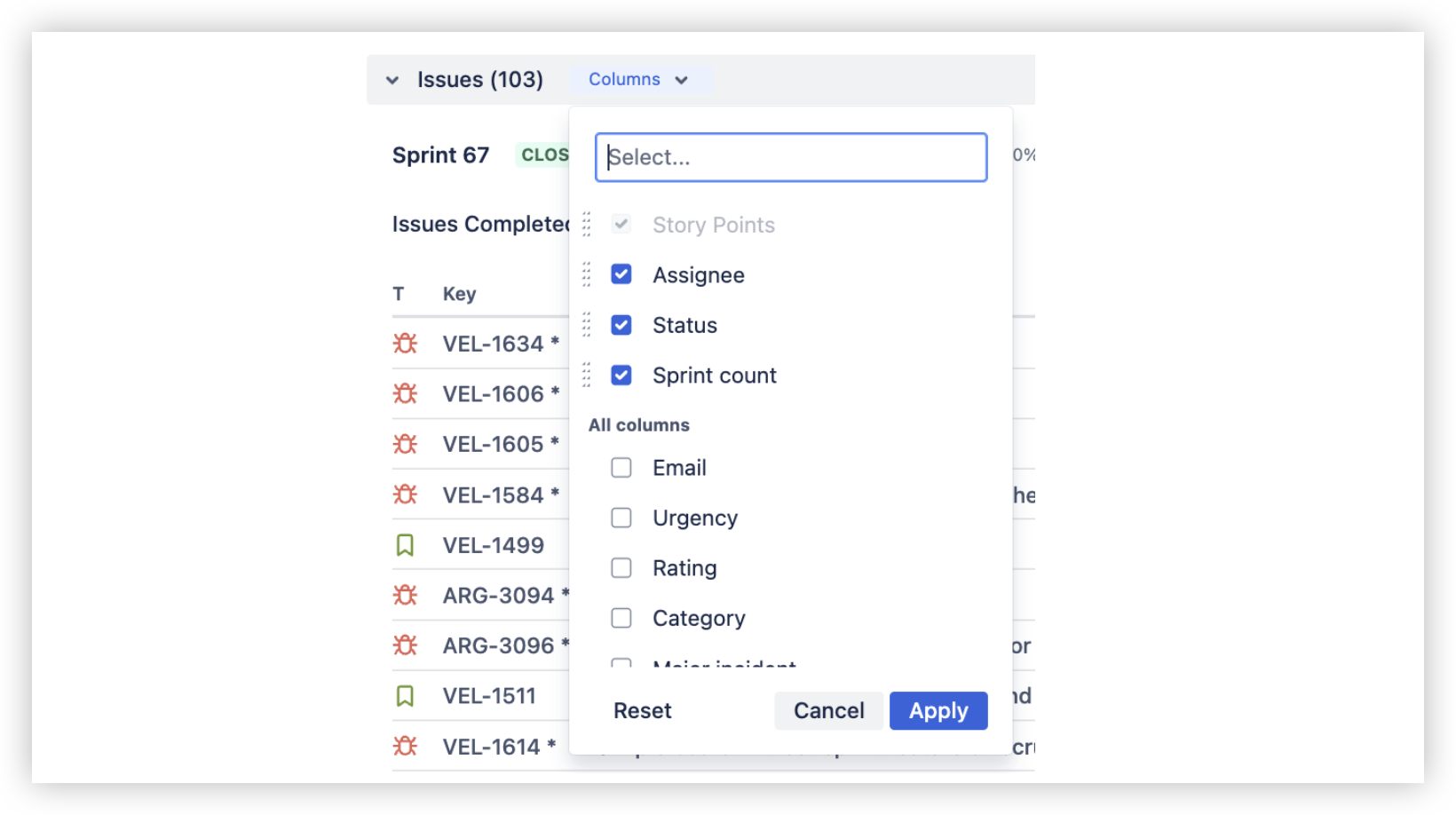 Issue list with configurable columns.png Issue list with configurable columns.png