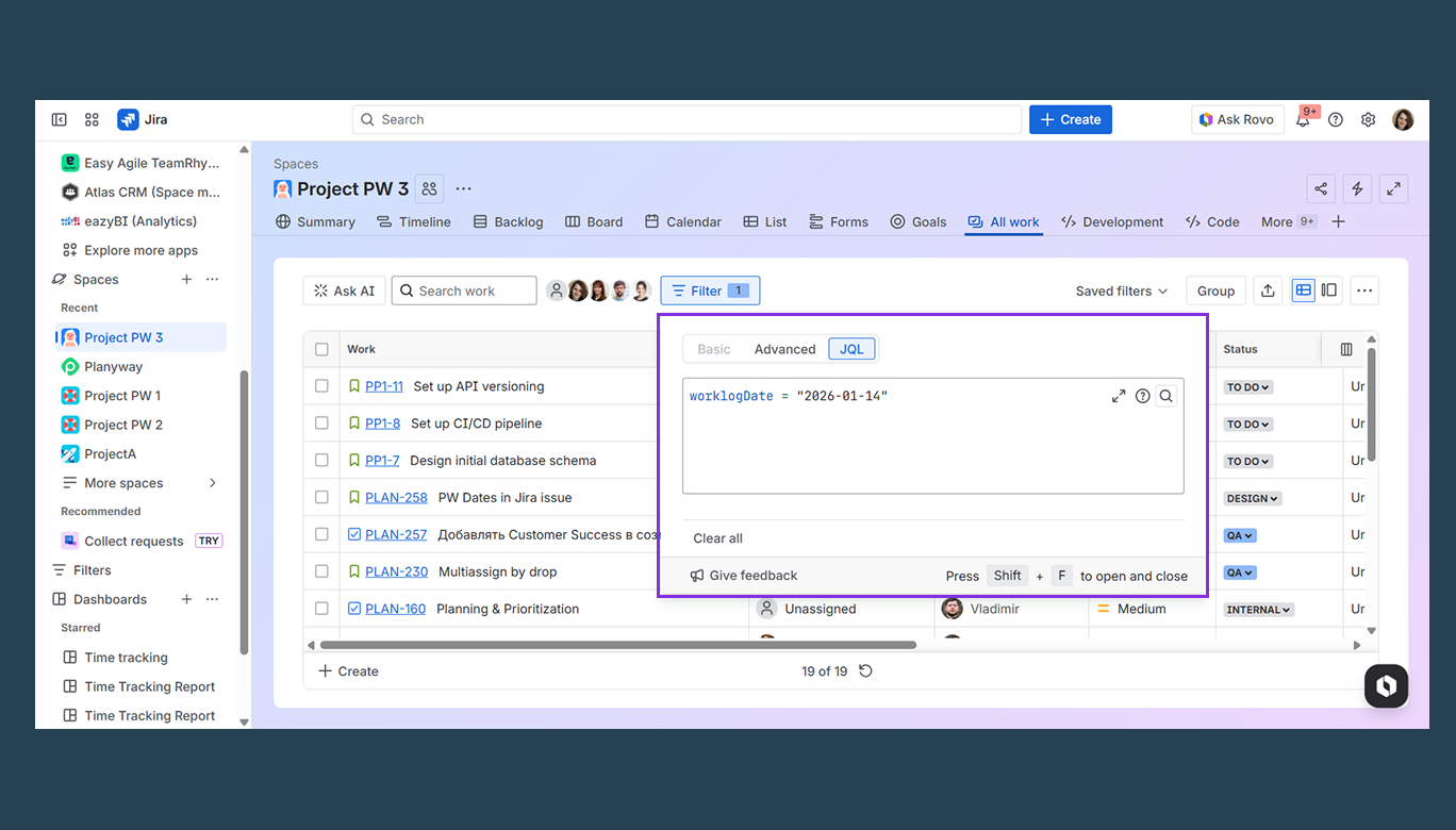JQL query for worklogDate = currentDay.png JQL query for worklogDate = currentDay.png