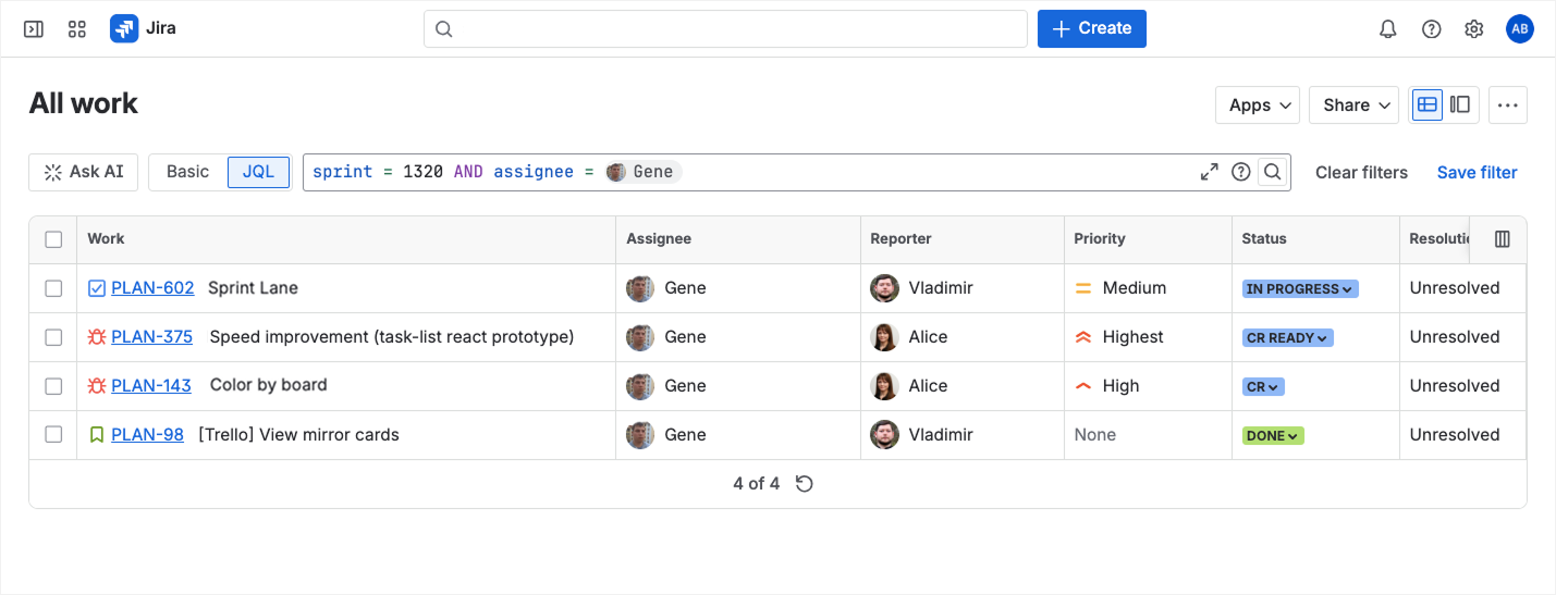 Jira board filtered by single assignee (2).png Jira board filtered by single assignee (2).png