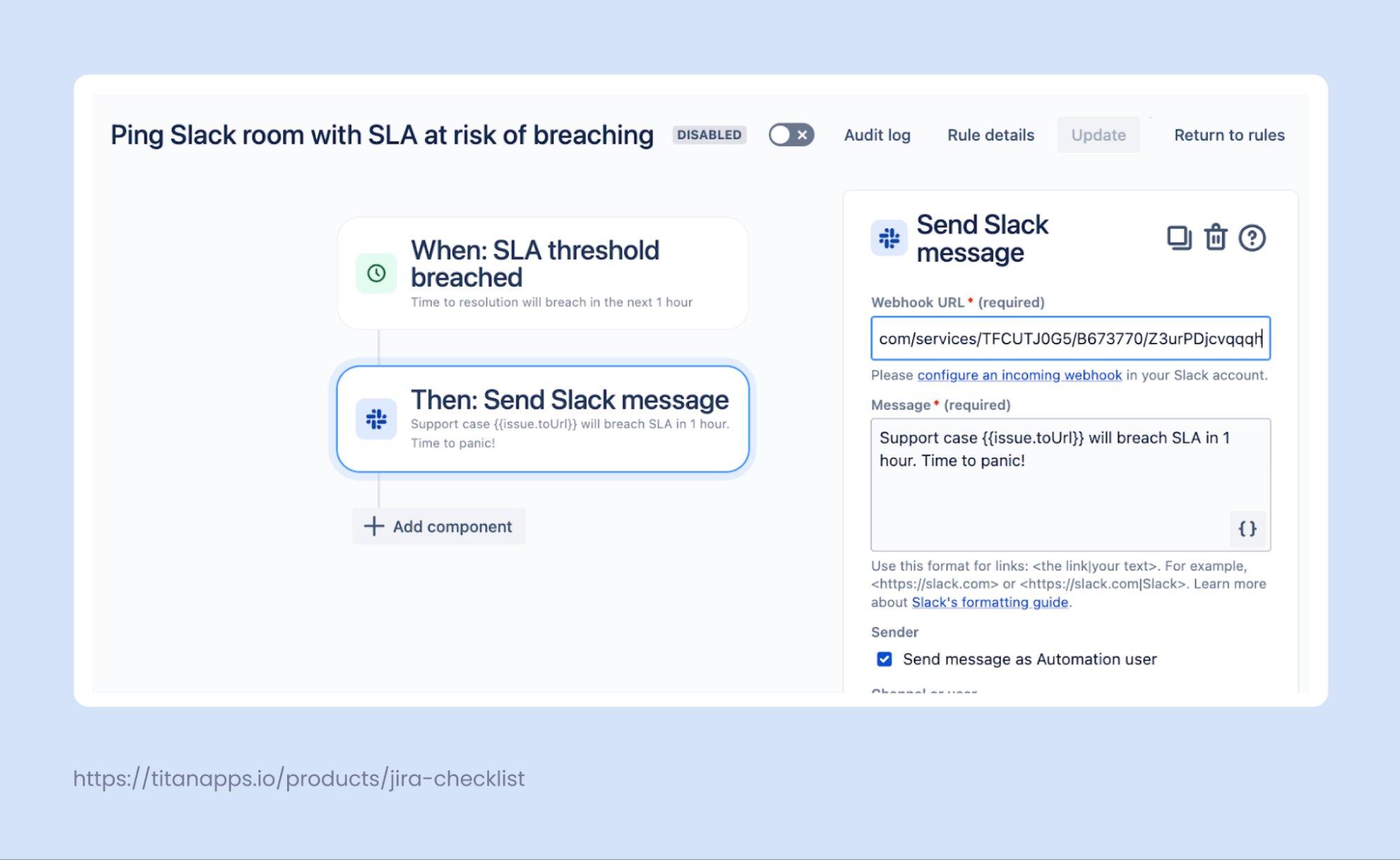 10 - Automation rule that sends a Slack alert on SLA breach risk.jpg 10 - Automation rule that sends a Slack alert on SLA breach risk.jpg