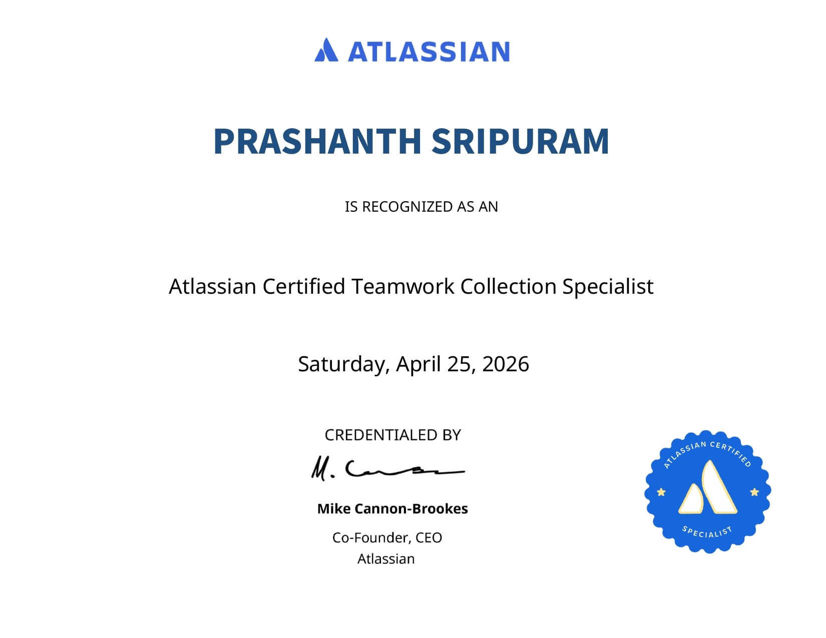Atlassian Certified Teamwork Collection Specialist certificate.jpg Atlassian Certified Teamwork Collection Specialist certificate.jpg
