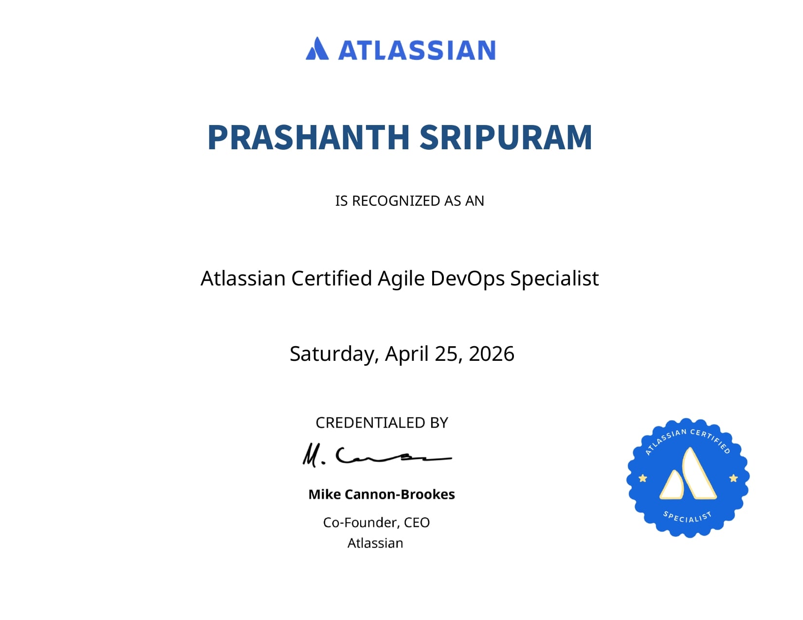 Atlassian Certified Agile DevOps Specialist certificate.jpg Atlassian Certified Agile DevOps Specialist certificate.jpg