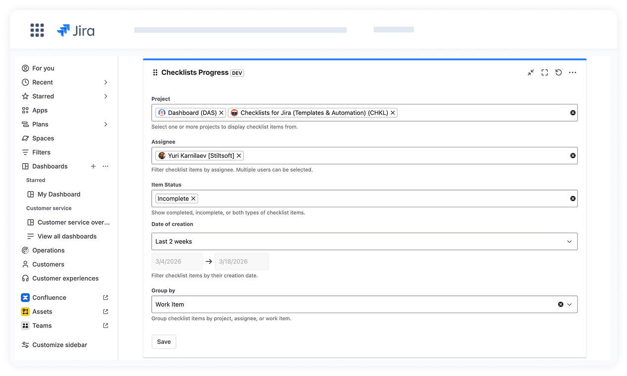 Checklist progress gadget of Checklists for Jira.png Checklist progress gadget of Checklists for Jira.png