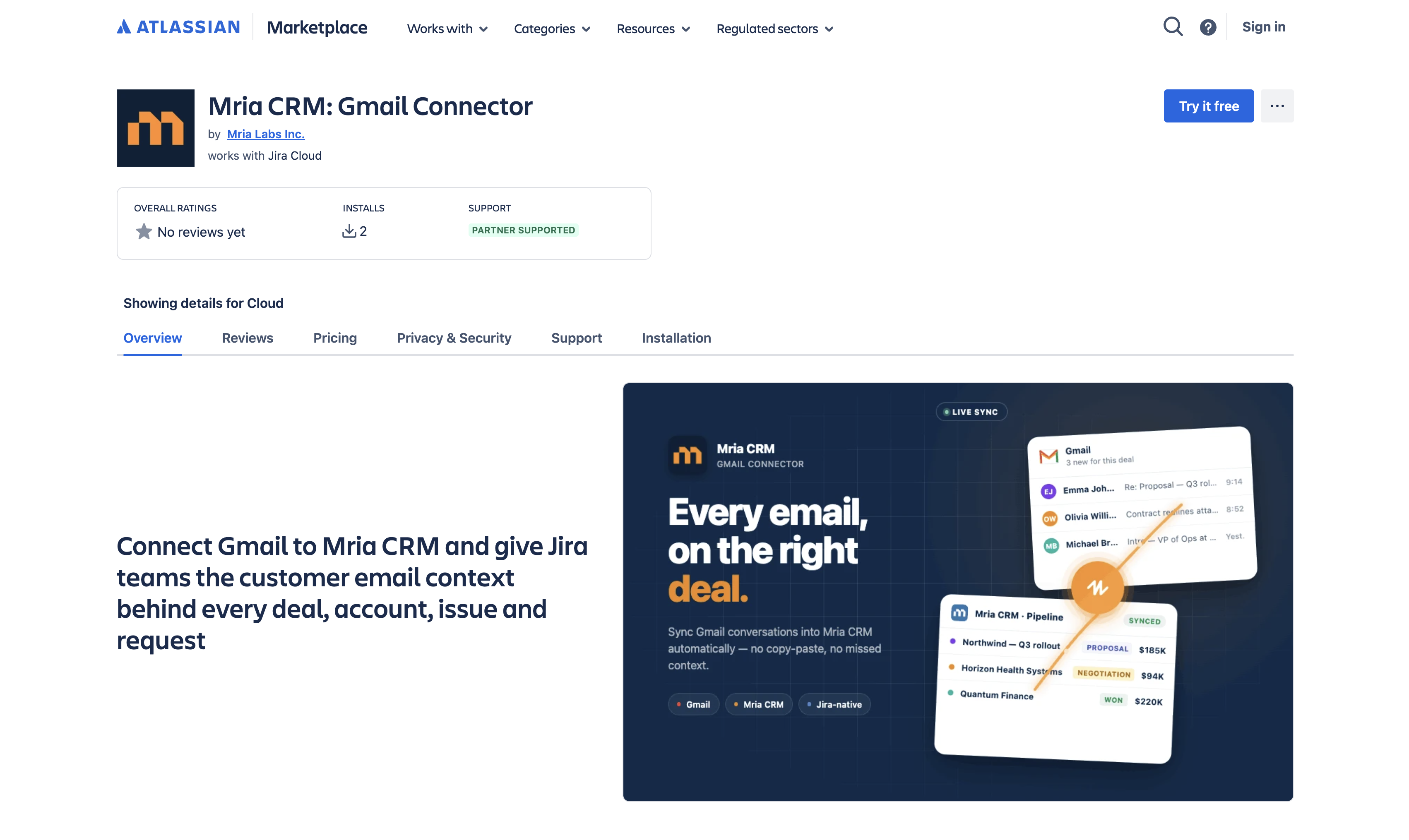 Mria CRM Gmail Connector on the Atlassian Marketplace.png Mria CRM Gmail Connector on the Atlassian Marketplace.png