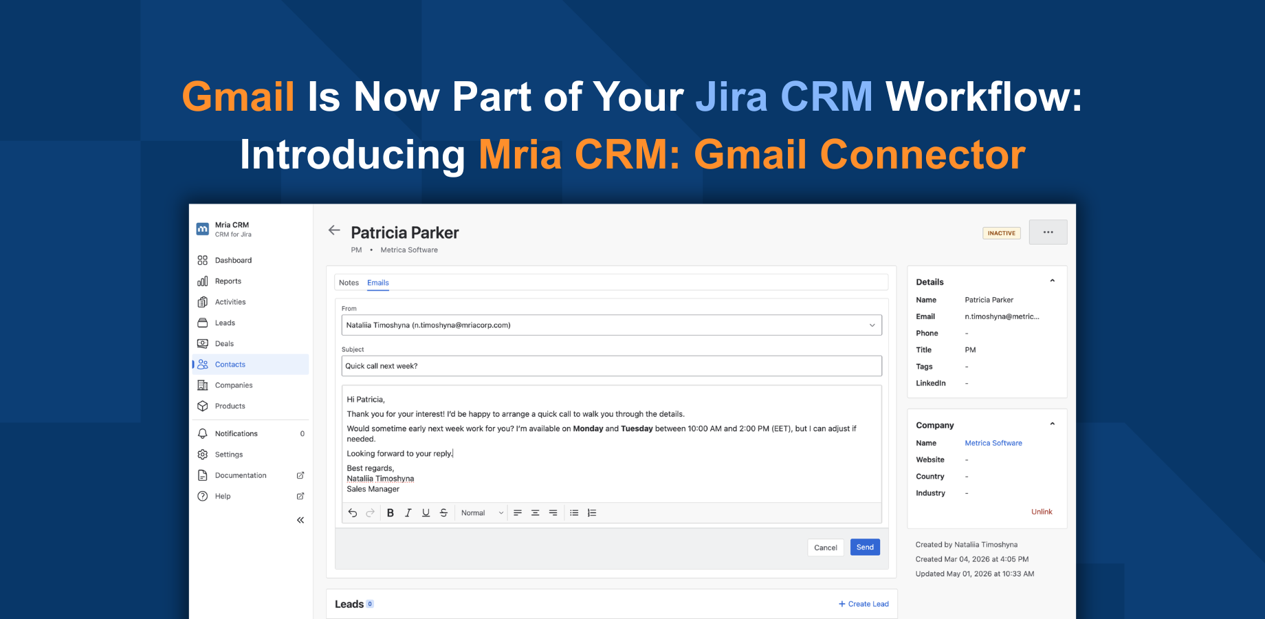 Gmail Is Now Part of Your Jira CRM Workflow- Introducing Mria CRM- Gmail Connector.png Gmail Is Now Part of Your Jira CRM Workflow- Introducing Mria CRM- Gmail Connector.png