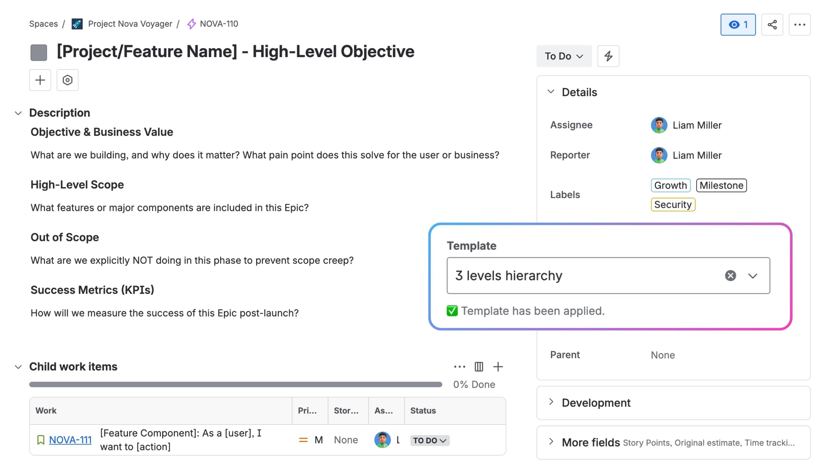 2. Selecting a multi-level hierarchy template during issue creation.jpg 2. Selecting a multi-level hierarchy template during issue creation.jpg