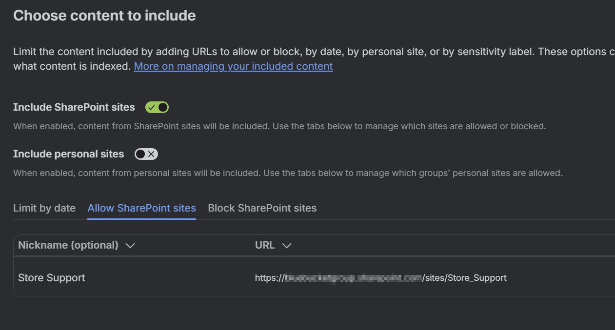 sharepoint connector allowed sites.png sharepoint connector allowed sites.png