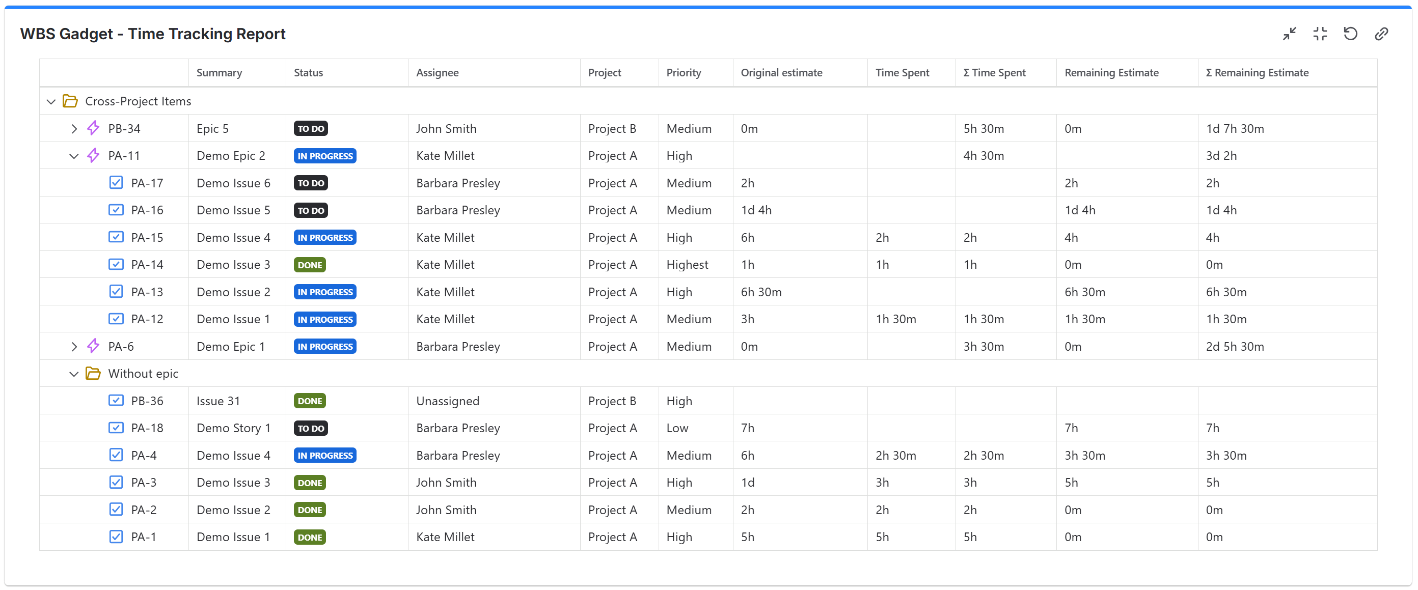 Jira WBS---Time-Tracking-Report-Alternative-with-assignee,-project,-priority.png Jira WBS---Time-Tracking-Report-Alternative-with-assignee,-project,-priority.png