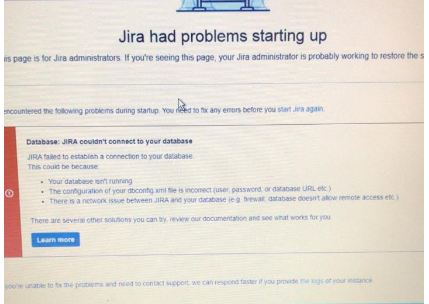 Jira had problems starting up.PNG Jira had problems starting up.PNG