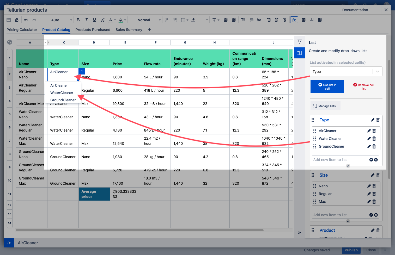Drop down lists in Confluence Elements Spreadsheet.png Drop down lists in Confluence Elements Spreadsheet.png
