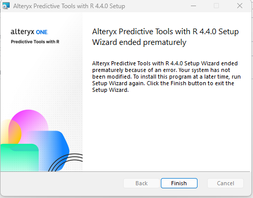 Install Error Predictive Tools in Alteryx One 2026.1.0.29 - Alteryx