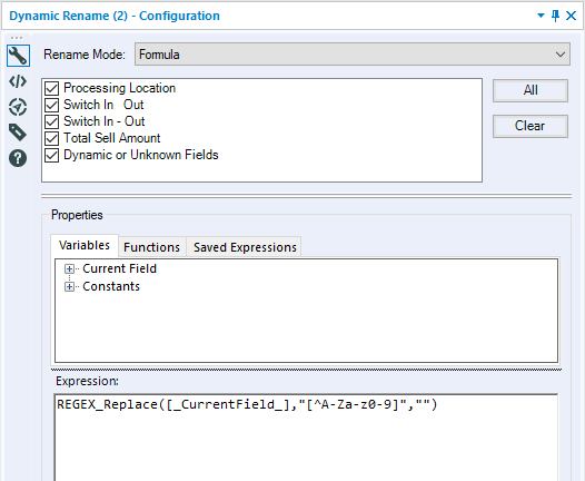 Removing spaces, special symbols in header - Alteryx