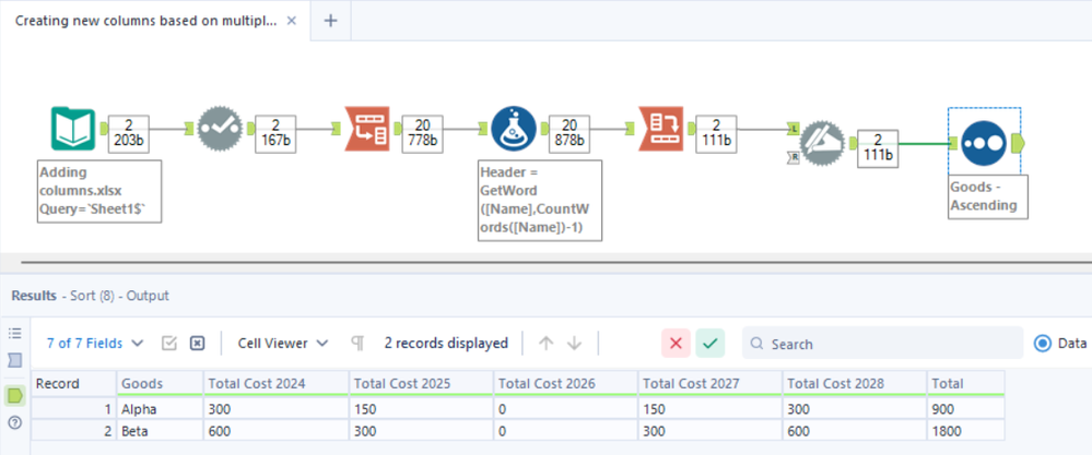 Creating new columns based on multiple columns - Alteryx