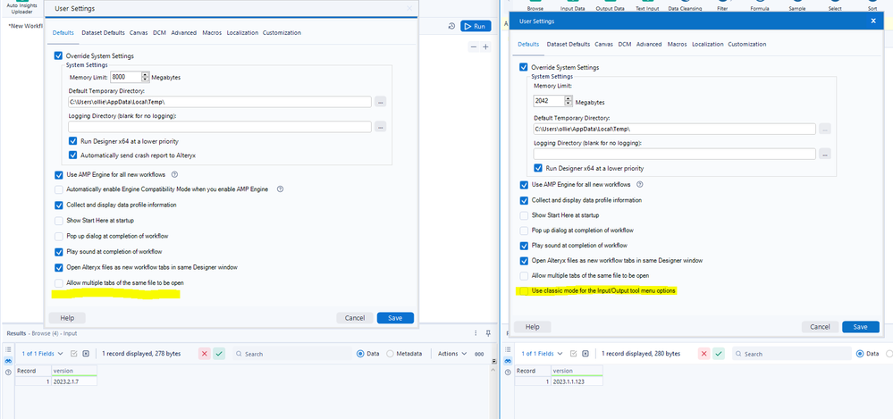 Old style Input Data interface - Alteryx