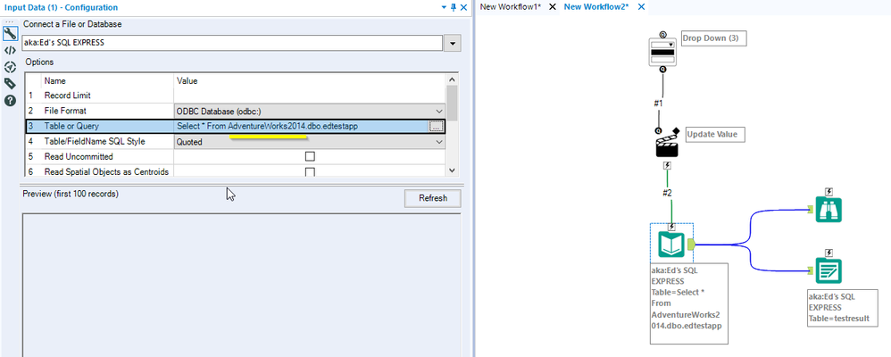 Connecting multiple tables from SQL database using analytic app - Alteryx
