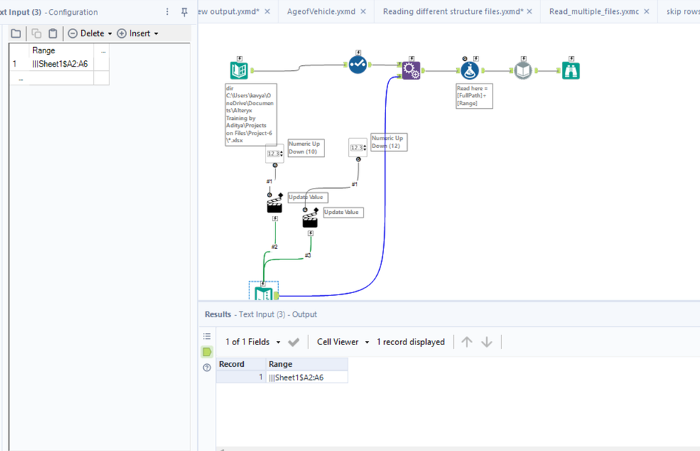 Dynamic Input for multiple ranges Excel - Alteryx