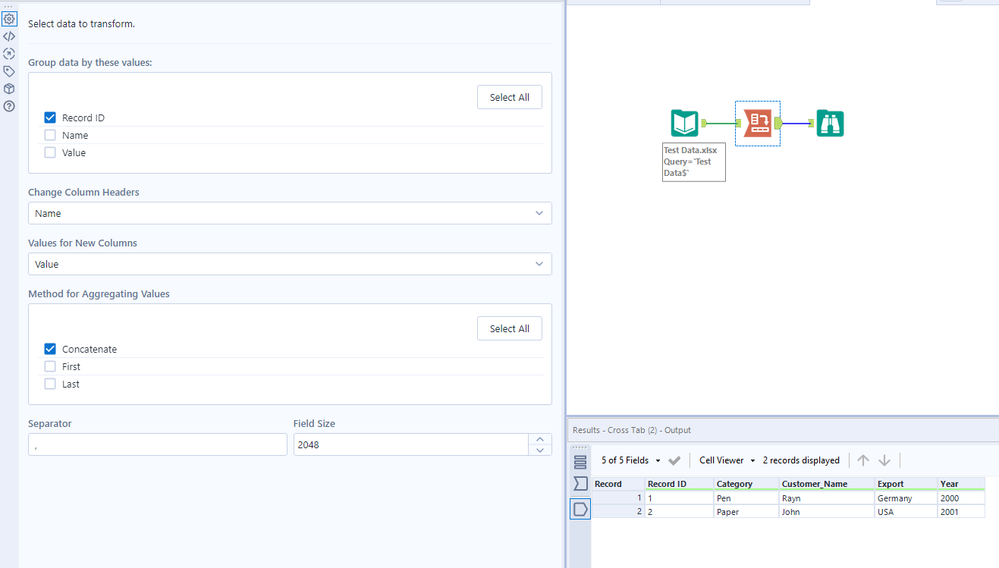Transpose rows to columns based on Record ID field - Alteryx