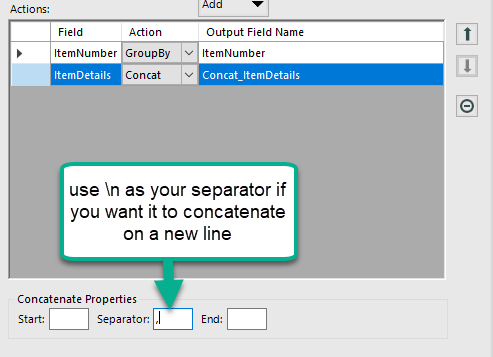 Concatenate rows into one row by value of a column - Alteryx