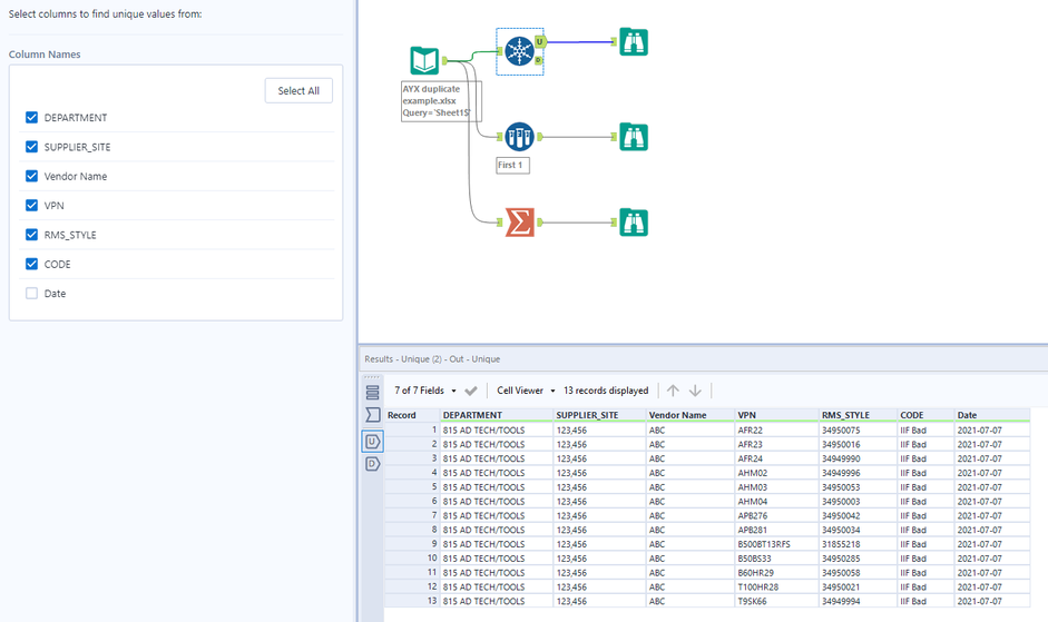 duplicate data, need to keep oldest date - Alteryx