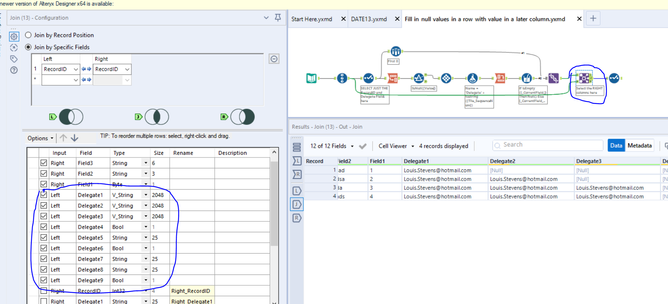 Fill in null values in a row with value in a later column - Alteryx