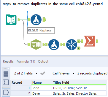 Regex help to remove duplicate strings in the same cell - Alteryx