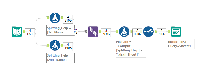 Split the data using two column and combine - Alteryx