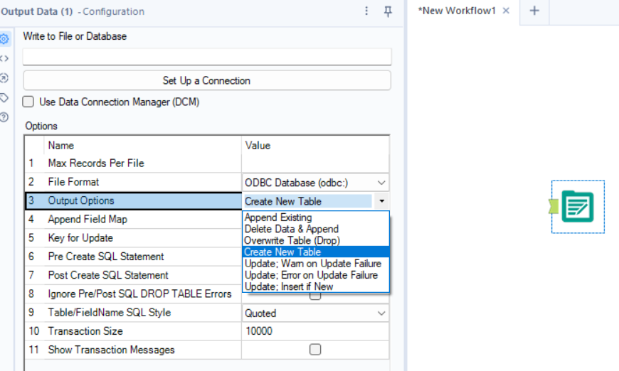 SQL table connection through output Tool - Alteryx