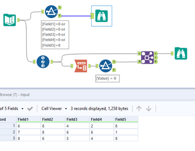 Removing rows where at least one field = 0 - Alteryx