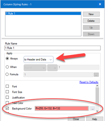 Reporting - Color - SPECIFIC Column Headers - Alteryx