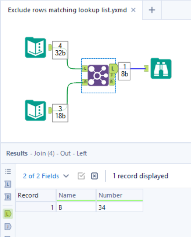Filtering a table to remove rows contained in an exception list - Alteryx