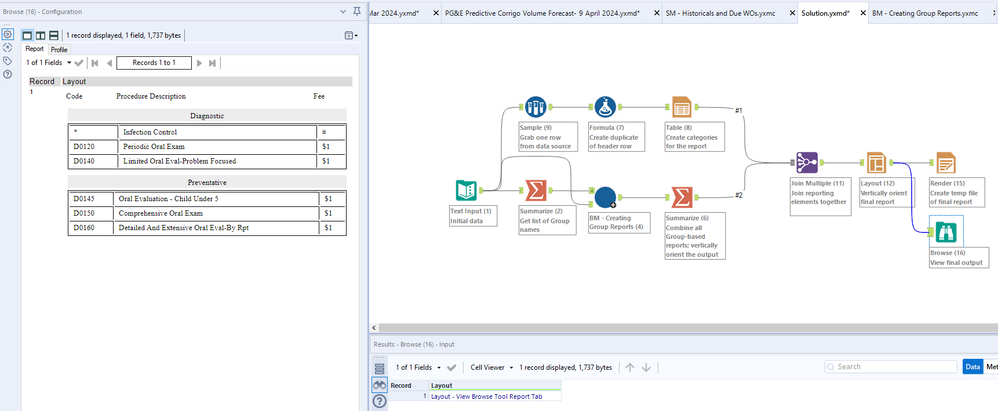 Add section between certain parts of table on reporting output - Alteryx