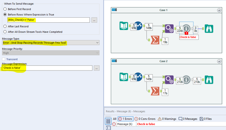 If value found in column throw error and stop workflow - Alteryx