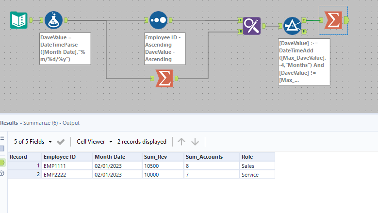 Multi-row formula tool sum prior rows based on date - Alteryx