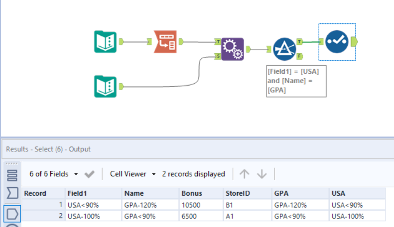 Bonus based on two variables into a table - Alteryx